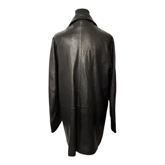 AMBITION NY Genuine Leather Trenchcoat Jacket Black Hidden Buttons - Picture 4 of 12